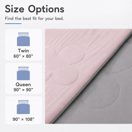 LaffyLo Cooling Blanket for Hot Sleepers, Lightweight Summer Quilt with Breathable Reversible Fabric for Bed, Couch, Dorm and Travel, Machine Washable, Queen Size 90"x90", Ice Pink & Light Grey - image 4