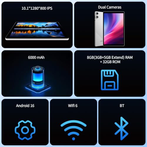 Image of Android 16 Tablet 10.1 inch HD IPS Display 32GB1T Expand Touchscreen Tablets PC