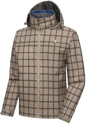 Little Donkey Andy Men's Rain Jacket Waterproof Raincoat Beige Plaid XL