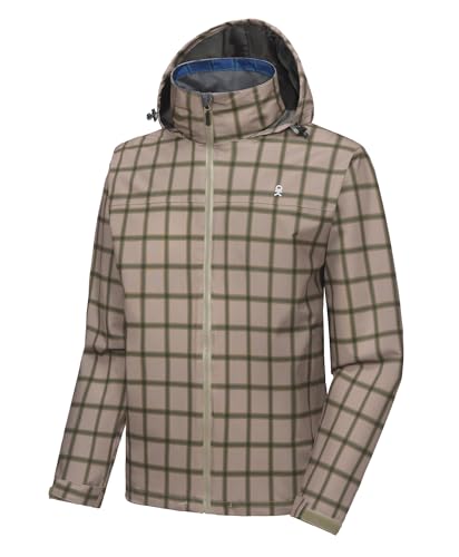 Little Donkey Andy Men's Rain Jacket Waterproof Raincoat Beige Plaid XL