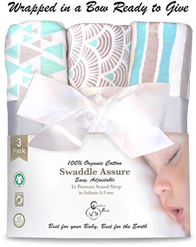 Cambria Baby 100% Organic Cotton Adjustable Swaddle Wrap for Newborns 0-3 Mo (Aqua Gray 3 Pk) - Thumbnail 6