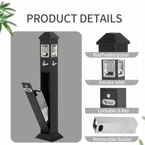 Image of 120cm Standing Waste Containers Trash Cans, Rubbish Bin Indoor Outdoor Stainless Steel Vertical Freestand Trash Bin with Key,Pub Hotel Restaurant Garden Standing Bin (B)