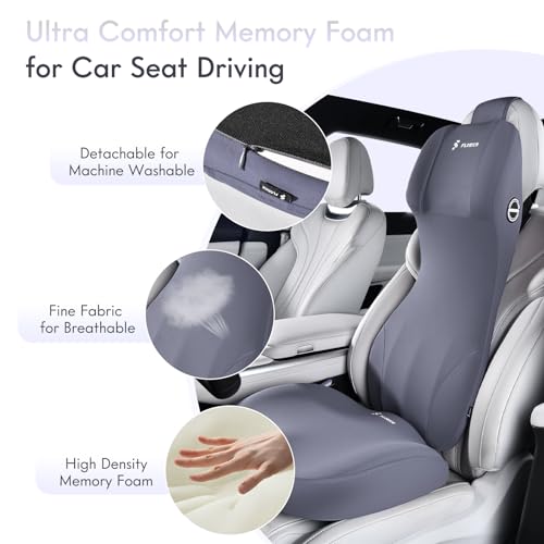 Image of FLORICH Memory Foam Ergonomic Car Seat Cushion with Lumbar Support Neck Pillow 2-in-1 Headrest Pillow Back Support for Car Truck Seat Long Driving Sciatica Tailbone Pain Relief, Blue