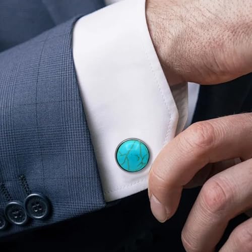 Image of 20 Pack Cute Funny Vintage Round Turquoise Brooches Pin Set Fashion Retro Geometry Themed Lapel Brooches Jewelry Suit Brooch for Men Women Blue White