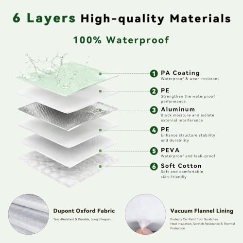 Image of AUQDD 6-Layers Premium SUV Car Cover Waterproof All Weather Weatherproof UV Sun Protection Snow Dust Storm Resistant Outdoor Exterior Custom Form-Fit Full Padded Car Cover with Straps 188 inch-200 inch K8