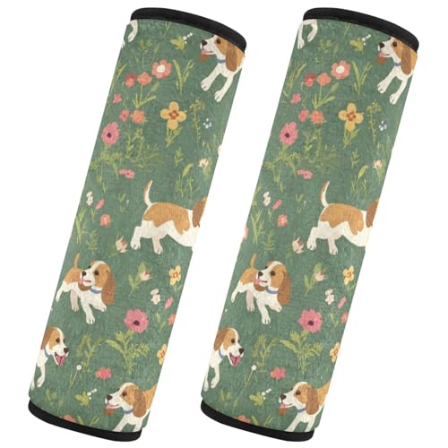 Seat Belt Covers 2 Pack Beagle Dogs Car Seat Strap Covers Super Soft Flower Car Seat Neck Cover for Boys Girls Adults Babies S
