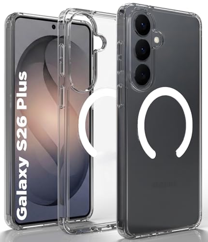 Image of RIGGEAR Shockproof Clear Hybrid Armor Magnetic Back Cover Case Compatible with MagSafe Accessories for Samsung Galaxy S26 Plus (Transparent PC and TPU Bumper)