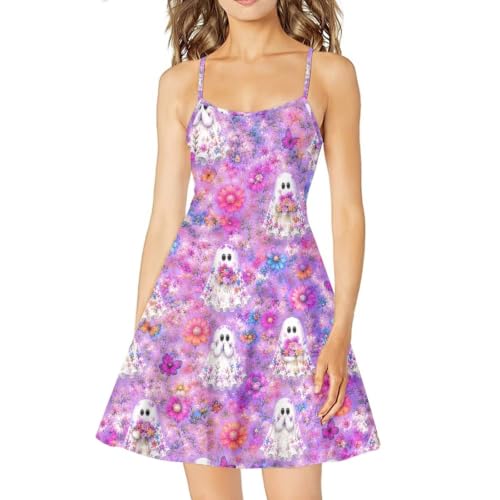 Image of Women's Spaghetti Strap Dress Summer Casual Swing Sundress Girls Beachwear Swing Mini Dress