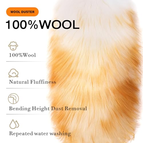 Image of Lambswool Feather Duster with Extension Pole up to 57.5inch,Extendable Feather Duster Used for Cleaning High Ceiling Fan, High Ceilings,Furniture,Hard to Reach Areas