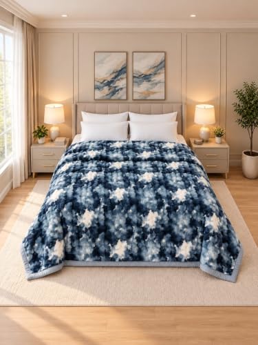 Image of Signature 3-Ply Faux Rabbit Fur Blanket King Size | Ultra Soft Heavy Weight Quilt-Feel Blanket | 6kg Luxury Winter Comforter for Bed Ideal for Heavy Winters (Midnight Cloud)
