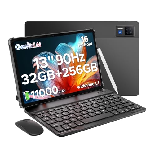 DOOGEE U13 Android 16 Tablet 13 Pollici, 32GB+256GB, 11000mAh Batteria+7,5 mm Telaio, UNISOC T7280 Octa Core, 13MP+5MP Tablet con Tastiera, Quattro Altoparlanti/Widevine L1/Face ID/GPS/BT5.0/OTG- Nero