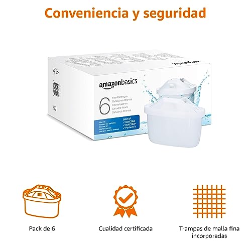Amazon Basics Cartuchos filtrantes de Agua, 6 Unidad, Paquete de 1, Aptos y compatibles con Todas Las jarras BRITA Incl. PerfectFit & Jarras Amazon Basic - Imagen 4