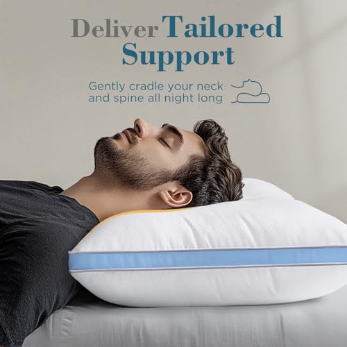 Image of viewstar King Size Pillows Set of 2, Firm Support Bedding, Light Blue | Down Alternative, Gusseted, Hotel Quality, Fluffy Plump Filling, Oeko-Tex Certified, Machine Washable, for Side Sleepers