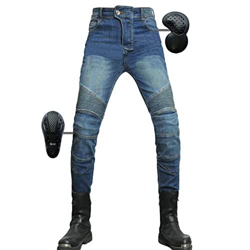SHUOJIA Hombres Mujeres Moto Motocicleta Biker Pantalones Pantalones De Mezclilla Jeans Con Forro Protector (Style-2,L)
