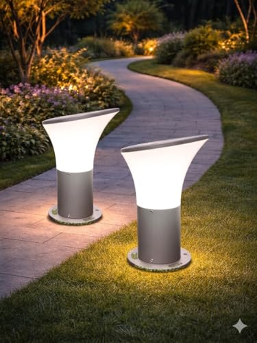 Image of SINOMAN Modern Gate Light Outdoor Waterproof Post Lamp with Wide Glow Design Decorative Fence and Entrance Lighting for Home, Villa, or Garden (PVC) (Pack of 2) (Without Bulb)