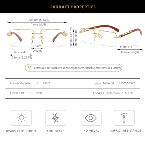 Image of Gleyemor Mens Sunglasses Fashion Rimless Rectangle Sunglasses Square Frameless Sunglasses for Men
