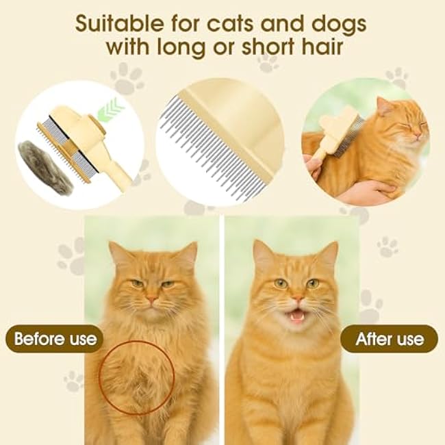 Self-Cleaning Cat and Dog Comb ¨C 2-in-1 Pet Hair Removal and Flea Comb with Stainless Steel Teeth and One-touch Release Button, Suitable for Hair Removal, Detangling, and Grooming Yellow-NdPDHj5U