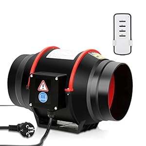 Randaco buisventilator 150 mm met afstandsbediening, regelaar met 2 snelheden, in-line ventilator 540 m³/h, voor badkamer, serre, tuintent, garage (1 stuk)