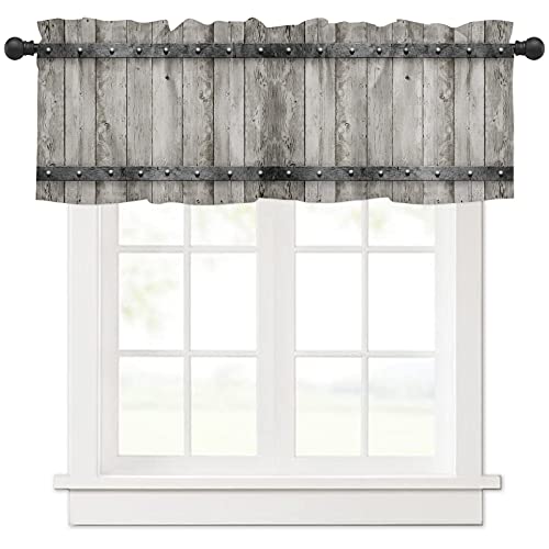 Jolunifun Rustic Country Valances Curtain For Kitchen/Living Room/Bedroom Windows, Wooden Barn Doors Window Panel Drape Treatment,Farm Farmhouse Rod Pocket Short Topper Small Tier Curtains 54X18 #TOP2