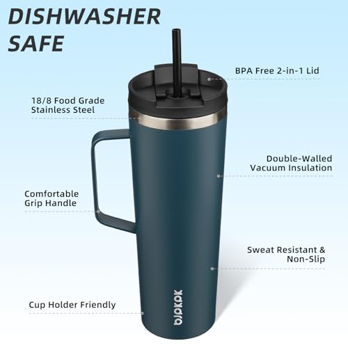 Image of BJPKPK 30oz Insulated Tumbler with Handle, Lid & Straw, Stainless Steel