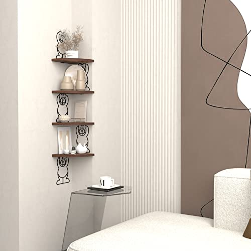 Vasemouh Corner Floating Shelf With Unique Bear Iron Decor, 4 Tier Wall Mount Wood Rustic Shelves For Bathroom, Living Room, Bedroom, Nursery, Office #TOP6