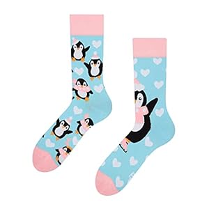 Dedoles Socken Unisex Damen Herren & Kinder Baumwolle viele lustige Designs 1 Paar Geschenk links rechts verschieden, Farbe Blau, Motiv Eislaufender Pinguin, Gr. 35-38