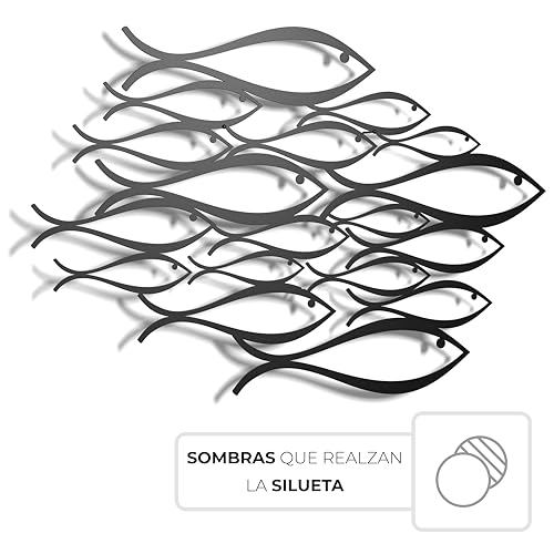 Miniatura 3 de Decoración De Metal. Escultura De Pared Flotante, Con Sombras, De Acero. 43 X 31 Cm., Peces