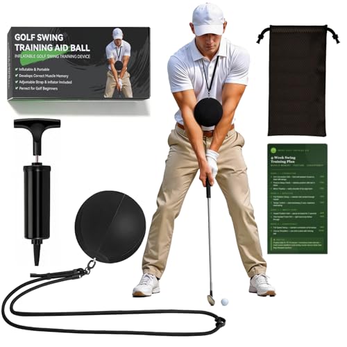 Golf Swing Trainer Ball for Beginners No-Leak Reinforced Design Adjustable Practice Aid to Fix Swing Posture Eliminate Chicken Wing & Build Muscle Memory Includes Training Guide (YP-0515 s1)