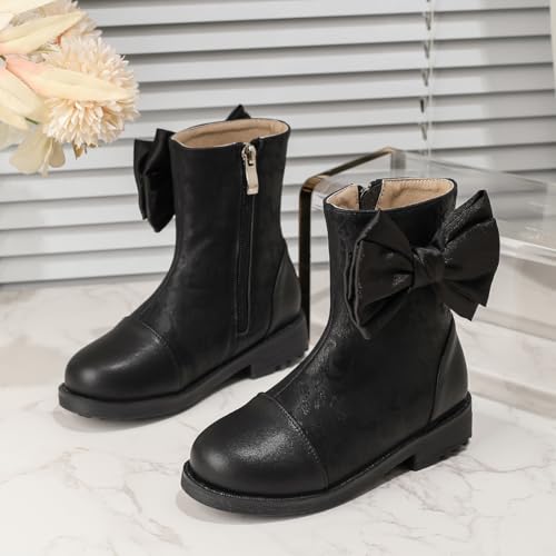Girls Mid Calf Fashion Boots with Bow Side Zipper Fall Winter Booties Outdoor Dress Shoes for Toddler Little Kids/Big Kids3