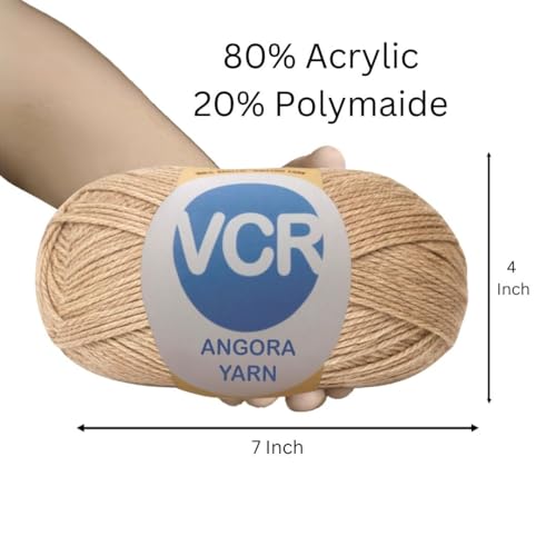 Image of VCR Sand Color Angora Knitting Yarn, Pack of 1, 100 Grams Hank, 256 Meters Length, 80% Flurry - 20% Acrylic Polyamide Soft Ball for Crochet and Knitting, Suitable for Baby Blankets, Cushion Covers