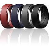 ThunderFit Anillos de Boda de Silicona para Hombres – 7 Anillos/4 Anillos/1 Anillo – Step Edge Transpirable Edition Goma Bandas de Compromiso, 7.5-8 (18.2mm), Black, Dark Grey, Navy Blue, Dark Red