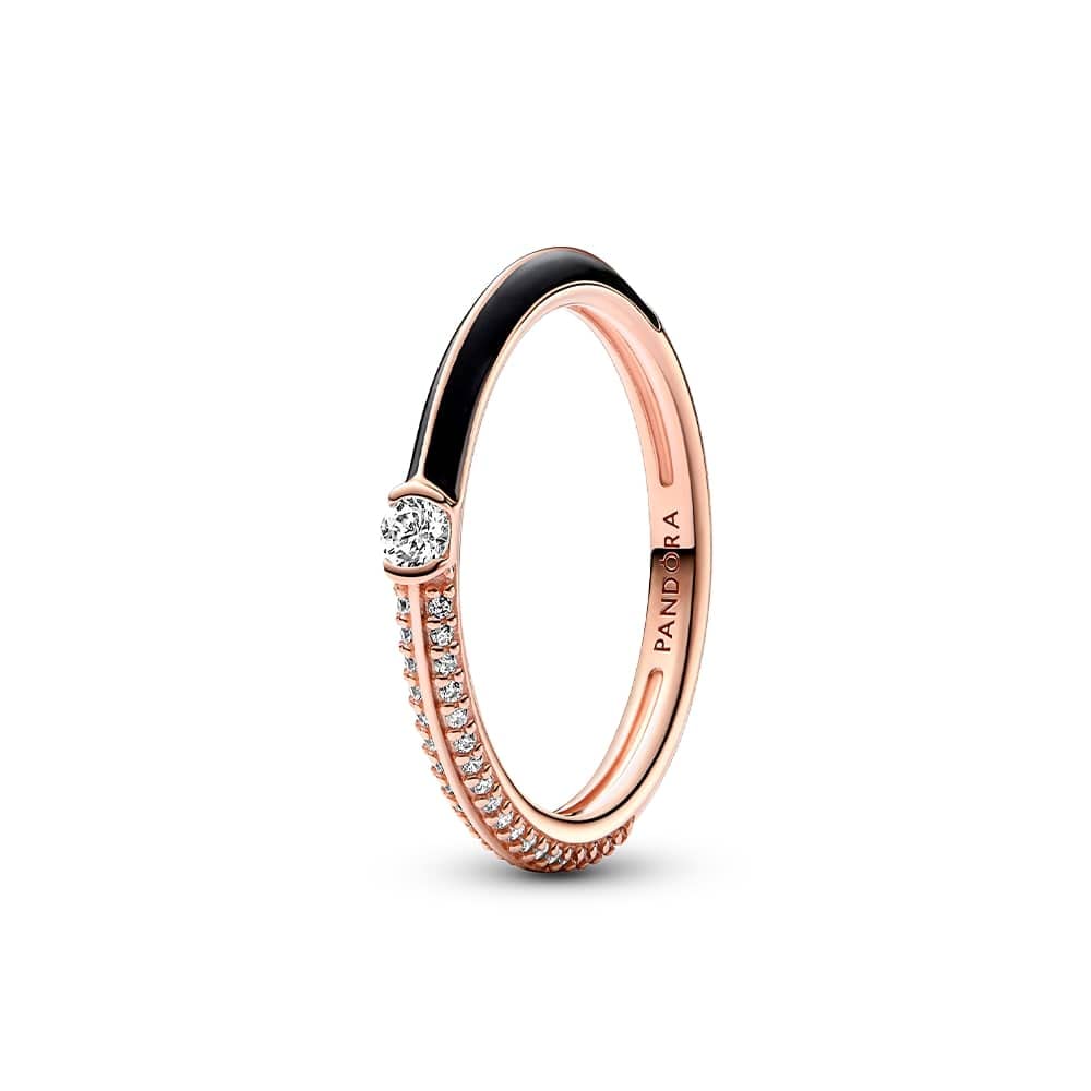 PANDORAME - Anillo chapado en oro rosa de 14 quilates con pavé y negro con circonita cúbica