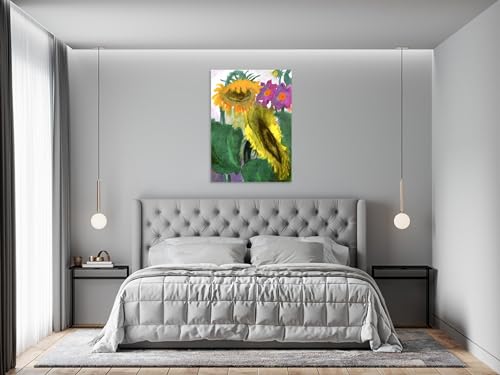 Tableau abstrait fleurs tournesols 60x85cm impression toile sans cadre