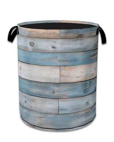 Image of Rustic Wood Grain Laundry Basket,Foldable Waterproof Oxford Cloth Tote Bag Vintage Barn Wooden Laundry Hamper with Handles,20.8 inchx16 inch Clothes Storage Bucket Organizer for Laundry Room Bathroom Bedroom