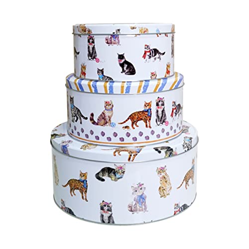 Juego de 3 latas redondas de almacenamiento para tartas herméticas para hornear, redondas, medianas y pequeñas, cajas de panadería, tapas de almacenamiento para cocina, regalo bonito y elegante Cover