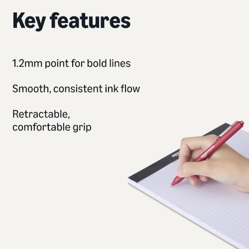 Image of Amazon Basics Retractable Ballpoint Pens for Smooth Writing, 1.2mm Point, Comfortable Grip, 12-Pack