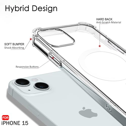 Image of TheGiftKart Shockproof Ultra-Hybrid Back Cover Case for iPhone 15 Compatible with MagSafe | 360 Protection | Crystal Clear Hard Back Cover Case for iPhone 15 (PC & TPU, Transparent Bumper)