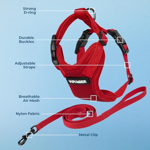 Image of Voyager Escape-Proof Step-in Lock Cat Harness & 5ft Neoprene-Handle Leash Set All-Weather Mesh with Reflective Stitching for Small to Large Cats by Best Pet Supplies, Red, XS