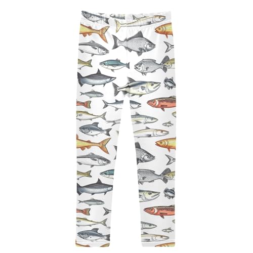 Retro Fish Sea Animal Girls Leggings Kids Yoga Pants Dance Active Tights 4T