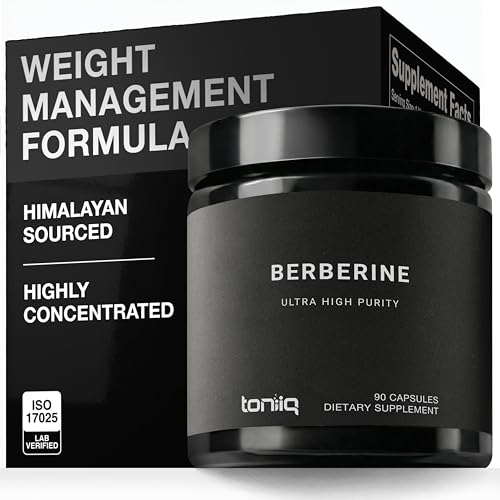 Toniiq Ultra High Strength Berberine HCl from The Himalayas - 100:1 Concentrated Extract - Lab-Tested 97% Berberine HCl - 90 Vegetarian Capsules, 500 mg per Capsule