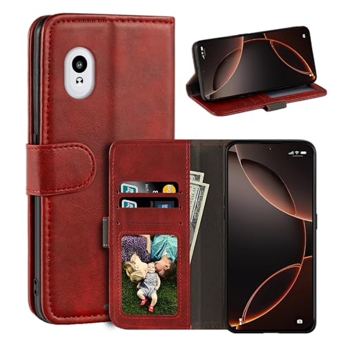 UOGNADGD Funda de Piel con Solapa Compatible con Vasco Translator V4 Cartera con Ranuras para Tarjetas, Cierre Magnético, Soporte Integrado, RFID Antigolpes (Rojo)