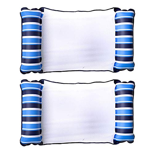 Aqua LEISURE AZL18905BL 4 in 1 Inflatable Monterey Hammock XL Pool Water Float Chair Lounger Drifter Saddle, Striped (Blue/White) (2 Pack)