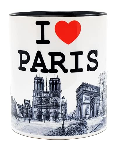 DESSAPT Arts - J'aime Paris/I LOVE PARIS et ses Monuments - Mug Céramique 325 ml - Tasse-Cadeau Unique avec les Magnifiques Paysages Parisiens - Imprimé en...