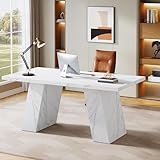 Tribesigns Modern Executive Desk, 63' Wooden Faux Marble Computer Desk with Base for Writing, White Large Simple Rectangular Workstation for Office, Conference, Meeting Room, Business Furniture & Home