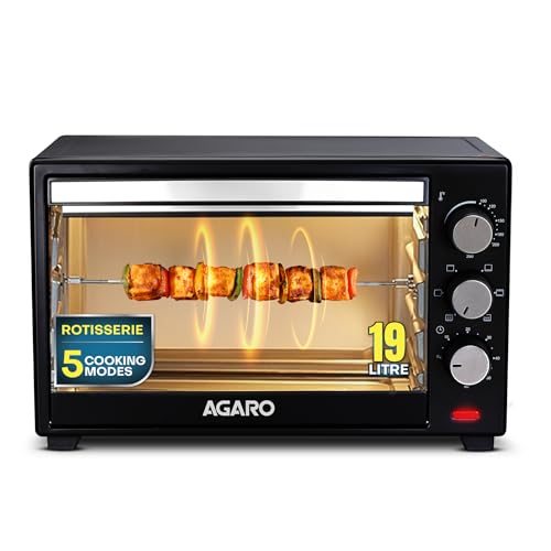 Image of AGARO Marvel 19 Litres Oven Toaster Griller, Motorised Rotisserie, OTG with 5 Heating Modes, Cake Baking (Black)