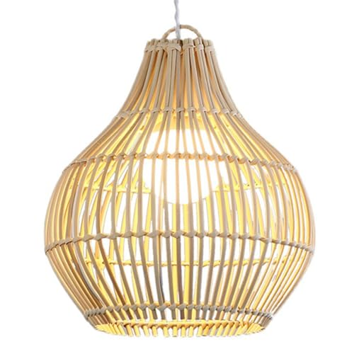 JXYDJH Lampada A Sospensione Costiera Kitchen Island Illuminazione Nordica A Sospensione per Camera da Letto Paralume A Sospensione con Cesto A Gabbia in Rattan Intrecciato Mano Lampada Minimalista