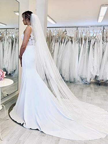 Unicra Bride Wedding Veil 1 Tier 118  Long Cathedral Length Bridal Tulle Hair Accessories with Comb and Cute Edge Wedding Veil Comb for Brides (59  Width, Ivory)