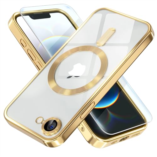 Image of Misea Magnetic for iPhone 17e / 16e Case Compatible with MagSafe Gold | [Never Yellowing] [Military Drop Protection] Full Camera Lens Protector Plating Soft Clear Phone Case for Women, Gold