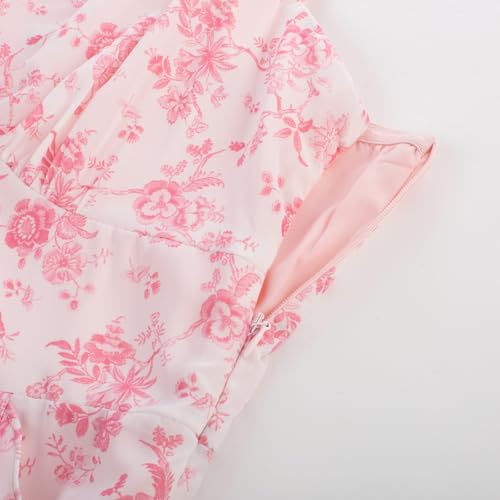 Image of Belle Poque Sun Dresses for Women Spring Summer Floral Midi Flowy Spaghetti Ruffle Wedding Guest Tea Party Dress