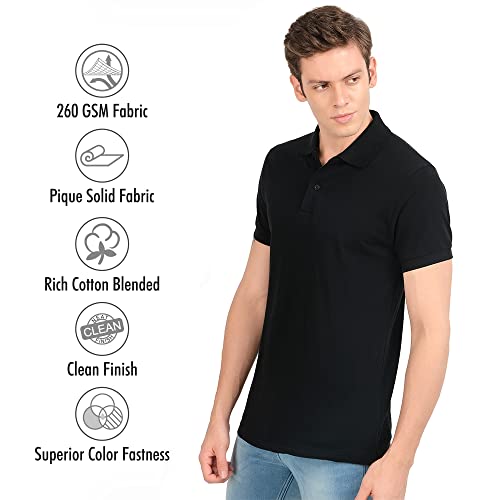 Image of AWG ALL WEATHER GEAR Men's Cotton Regular Fit Solid Polo Neck T-Shirt Navy Blue Melange